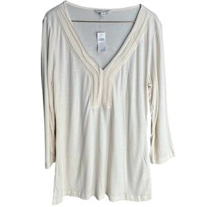 Banana Republic V-Neck Tunic 3/4 Sleeve T Shirt Women’s Large Ivory NWT